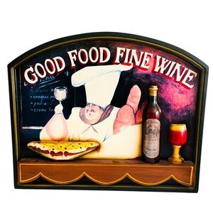 Vintage agrarian Chef 3D Good Food Fine Wine Restaurant Wall Hanging Sign